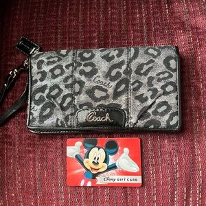Coach Black and Gray Animal Print Wristlet